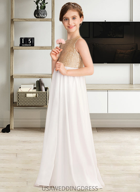 Greta A-Line Scoop Neck Floor-Length Chiffon Sequined Junior Bridesmaid Dress DSP0013662