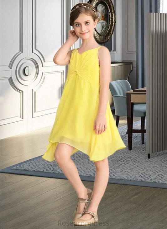 Miley A-Line V-neck Knee-Length Chiffon Junior Bridesmaid Dress With Ruffle SRSP0013664