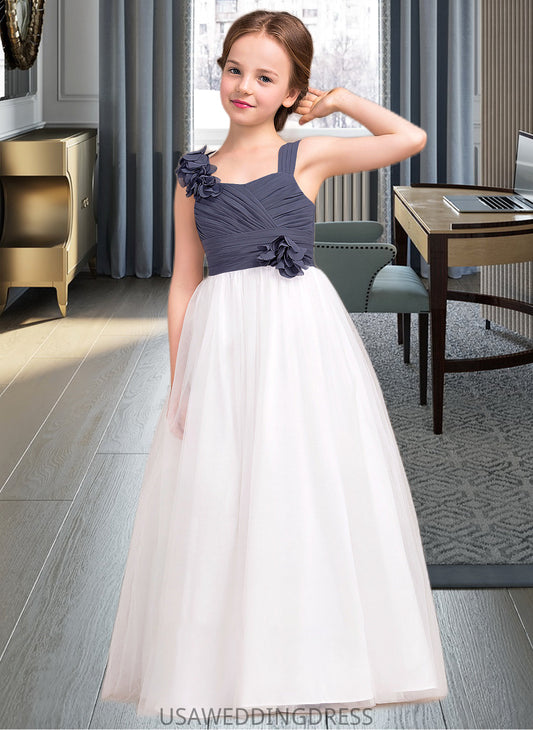 Deja A-Line Sweetheart Floor-Length Chiffon Tulle Junior Bridesmaid Dress With Ruffle Flower(s) DSP0013665