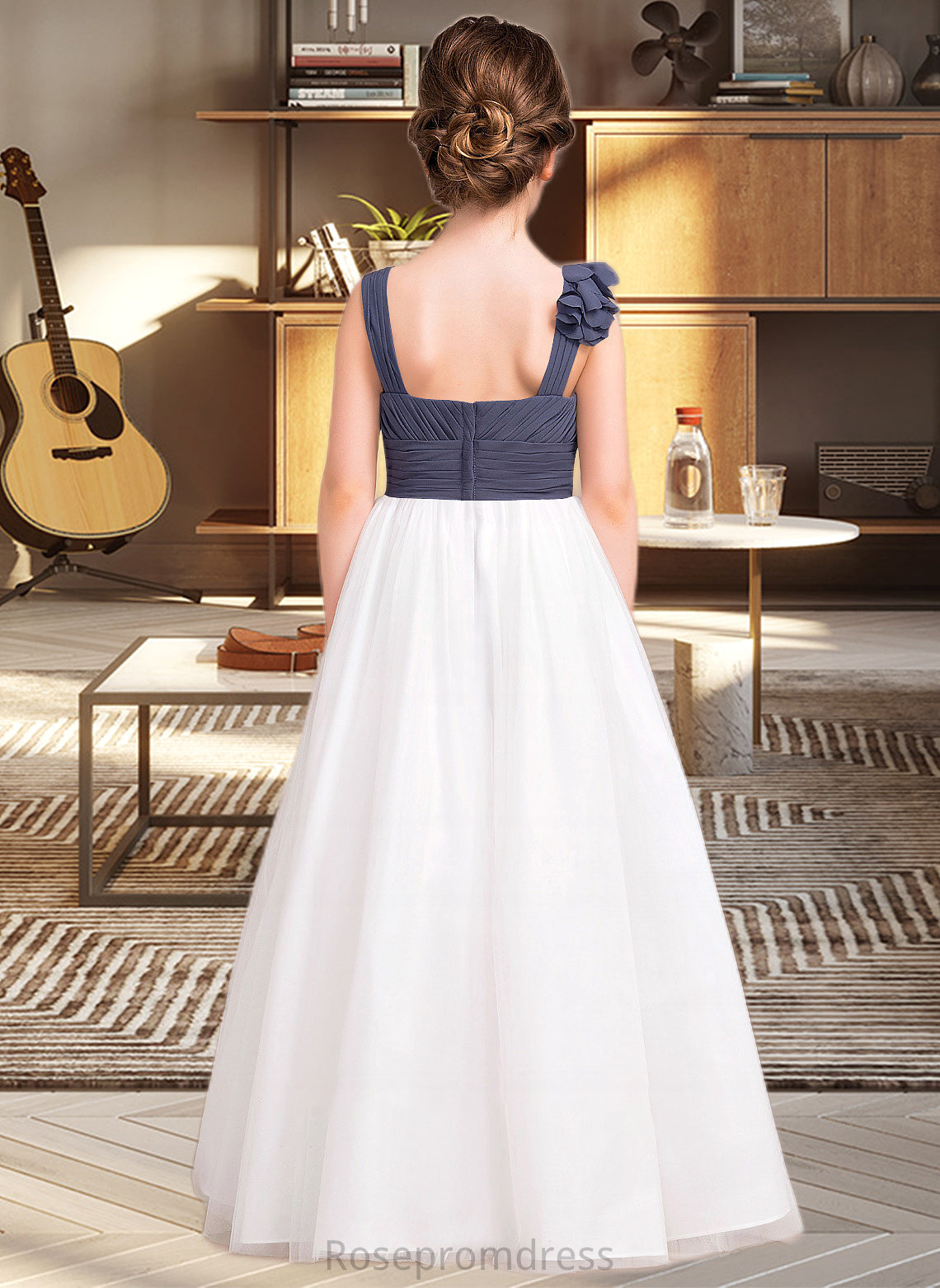 Joan A-Line Sweetheart Floor-Length Chiffon Tulle Junior Bridesmaid Dress With Ruffle Flower(s) SRSP0013665