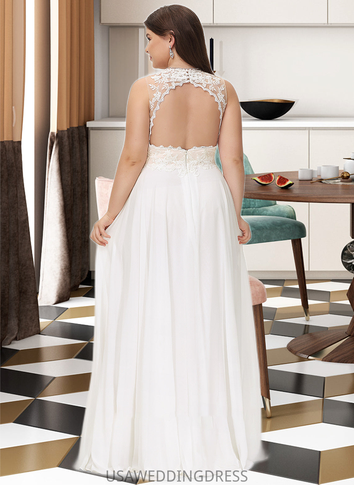 Kayleigh A-Line V-neck Sweep Train Chiffon Lace Wedding Dress With Lace DSP0013677