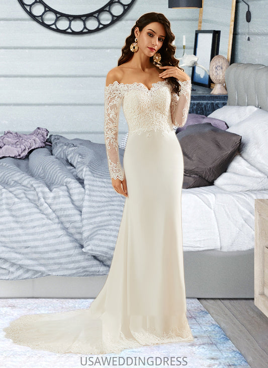 Angelique Trumpet/Mermaid Off-the-Shoulder Court Train Wedding Dress With Lace DSP0013680