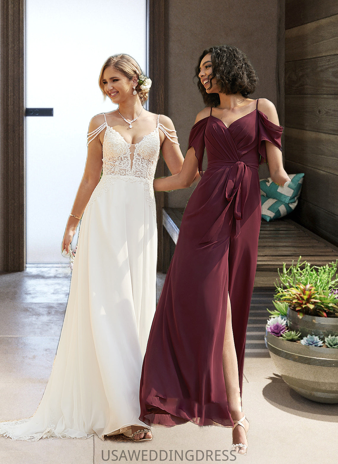 Giovanna A-Line V-neck Sweep Train Chiffon Lace Wedding Dress With Beading Sequins DSP0013681