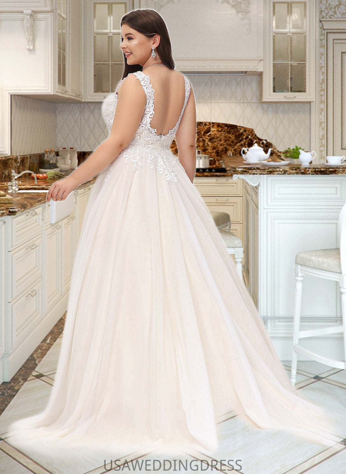 Carley Ball-Gown/Princess V-neck Court Train Tulle Wedding Dress DSP0013682