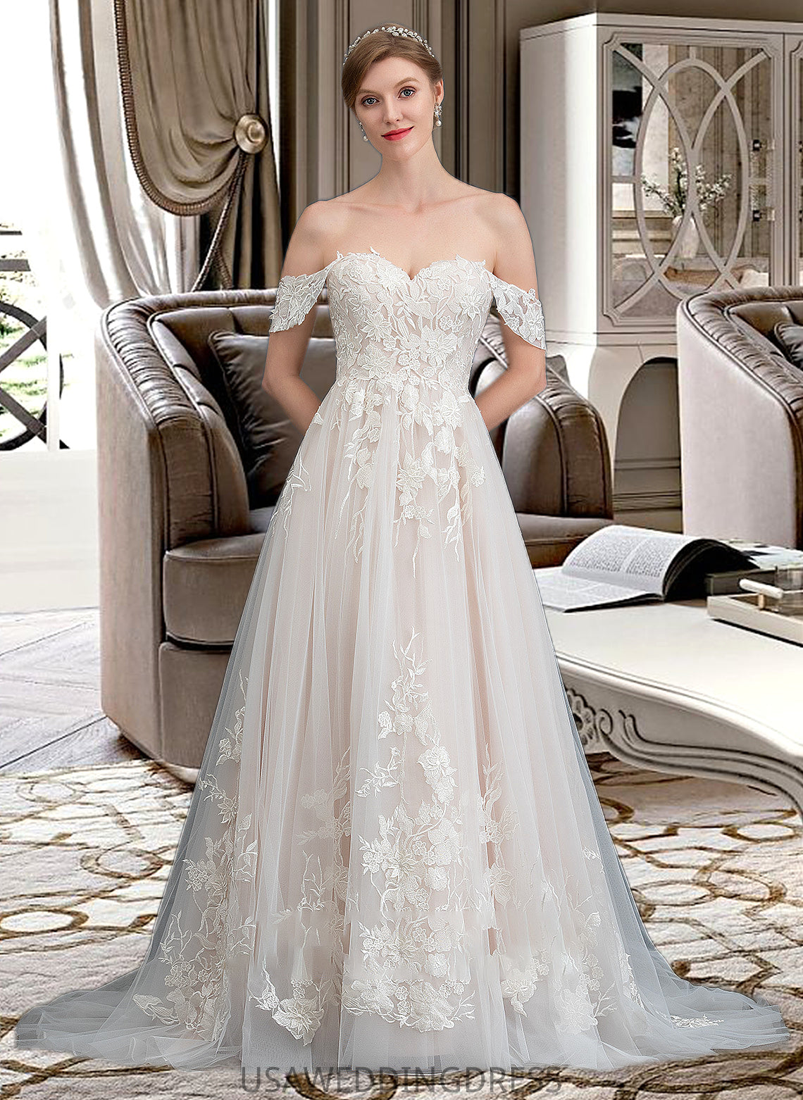 Adrienne Ball-Gown/Princess Sweetheart Sweep Train Tulle Wedding Dress DSP0013685