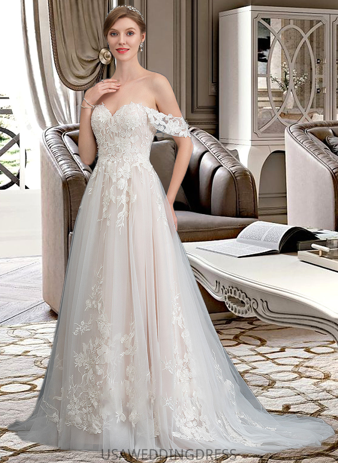 Adrienne Ball-Gown/Princess Sweetheart Sweep Train Tulle Wedding Dress DSP0013685