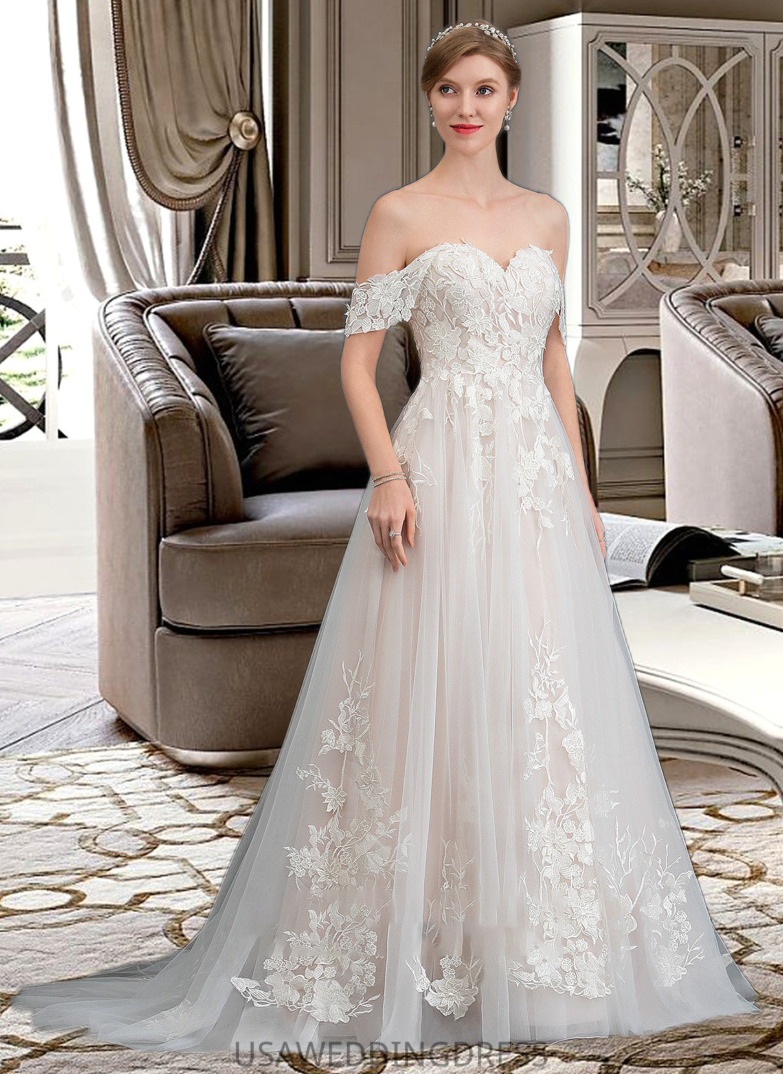 Adrienne Ball-Gown/Princess Sweetheart Sweep Train Tulle Wedding Dress DSP0013685