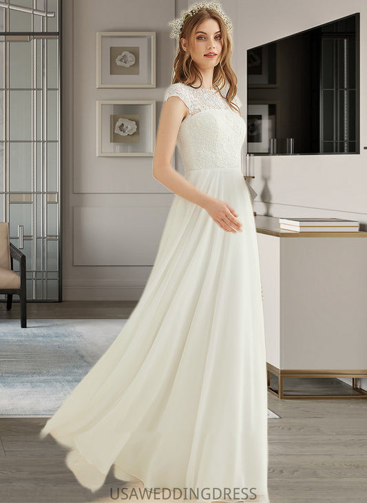 Maribel A-Line Floor-Length Chiffon Lace Wedding Dress DSP0013687