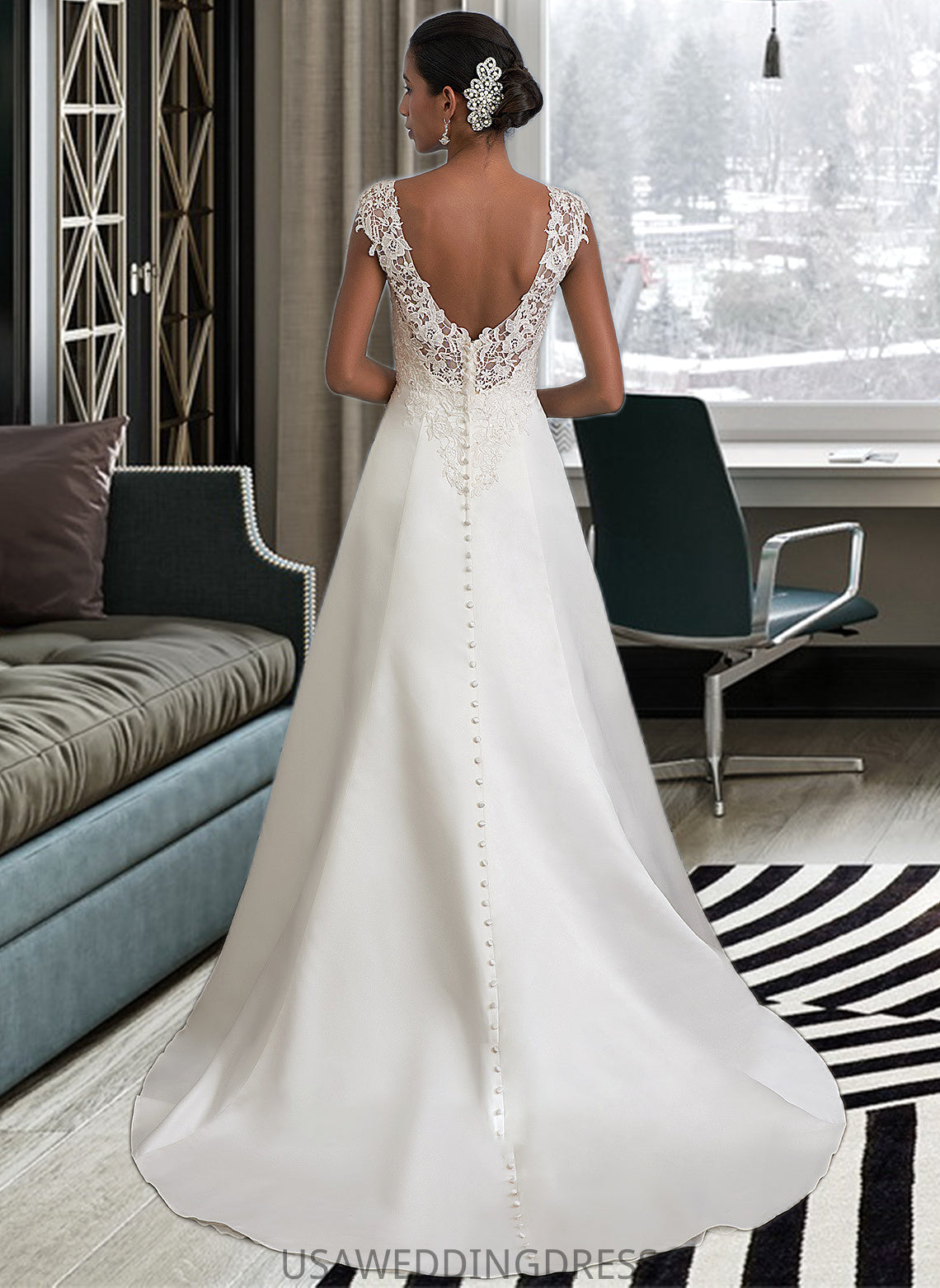 Parker Ball-Gown/Princess V-neck Sweep Train Satin Wedding Dress With Ruffle Beading Sequins DSP0013693