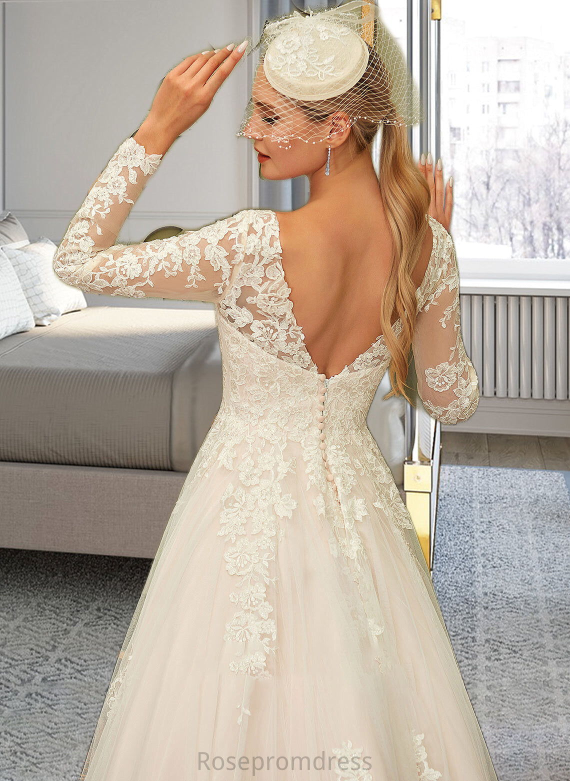 Kimora Ball-Gown/Princess V-neck Sweep Train Tulle Lace Wedding Dress SRSP0013698