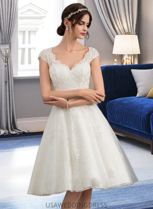 Aliana A-Line V-neck Knee-Length Tulle Lace Wedding Dress DSP0013700