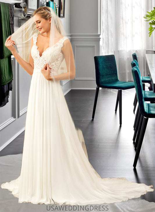 Kaylah A-Line V-neck Court Train Chiffon Wedding Dress DSP0013701