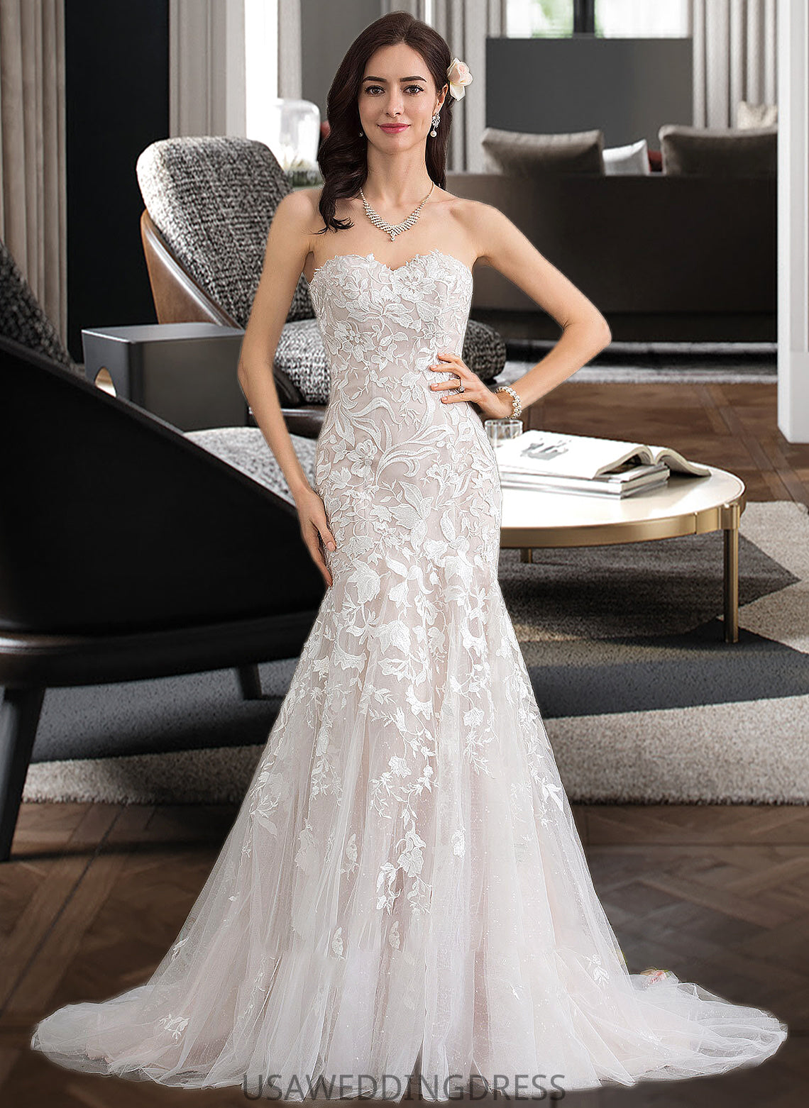 Sahna Trumpet/Mermaid Sweetheart Court Train Tulle Lace Wedding Dress DSP0013710