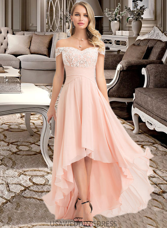 Annalise A-Line Off-the-Shoulder Asymmetrical Chiffon Wedding Dress With Sequins DSP0013713