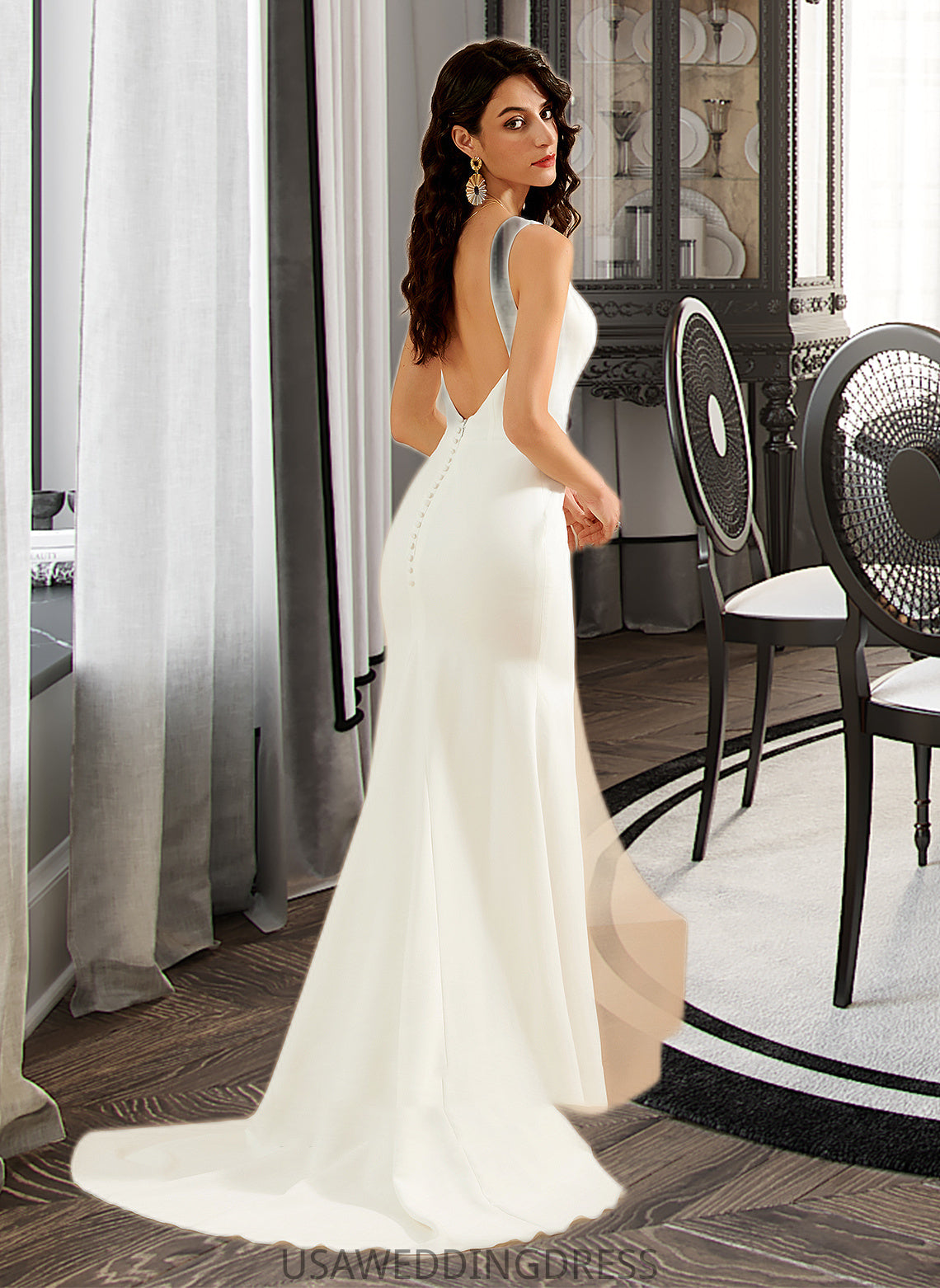 Jean Trumpet/Mermaid V-neck Court Train Wedding Dress DSP0013714