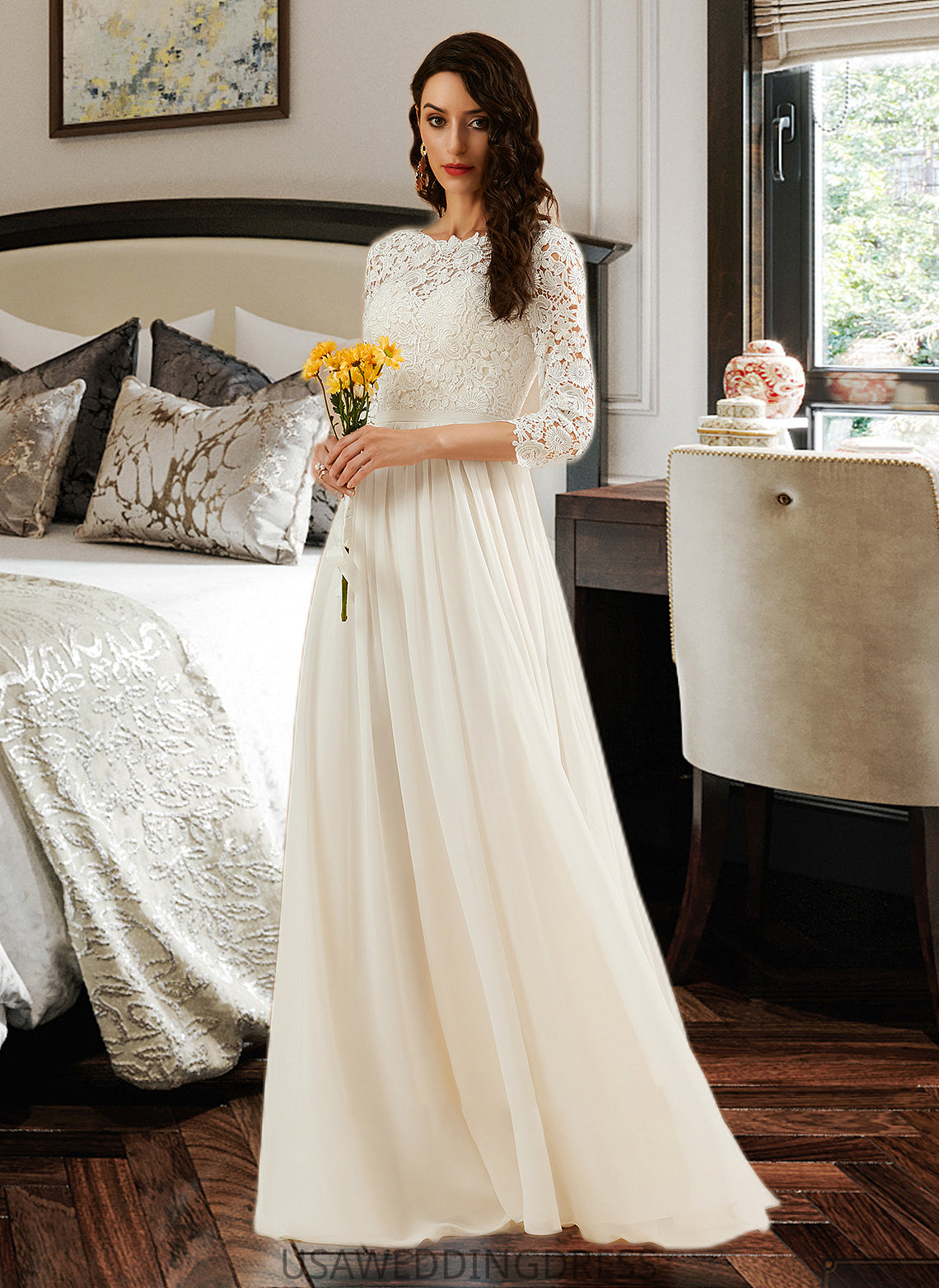 Hayley A-Line Sweep Train Wedding Dress With Lace DSP0013715