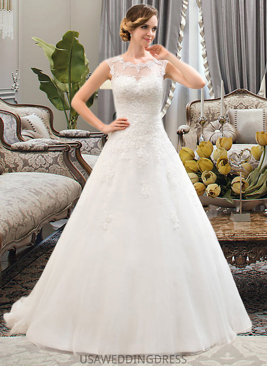 Irene Ball-Gown/Princess Illusion Sweep Train Organza Tulle Wedding Dress With Beading Sequins DSP0013719