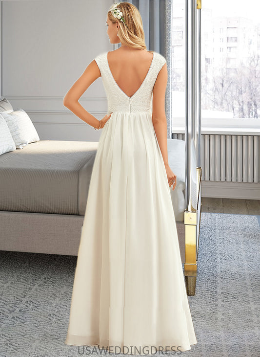 Kailey A-Line V-neck Floor-Length Chiffon Lace Wedding Dress DSP0013722