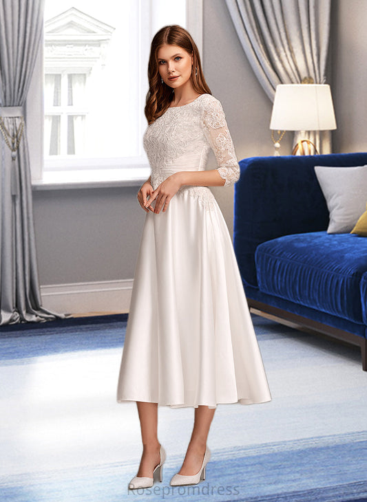 Jazlynn A-Line Scoop Neck Tea-Length Wedding Dress With Pockets SRSP0013723