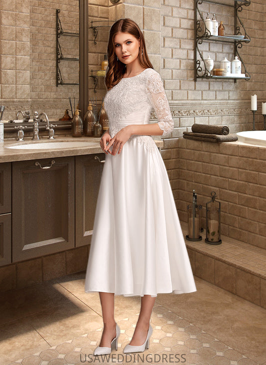 Ingrid A-Line Scoop Neck Tea-Length Wedding Dress With Pockets DSP0013723