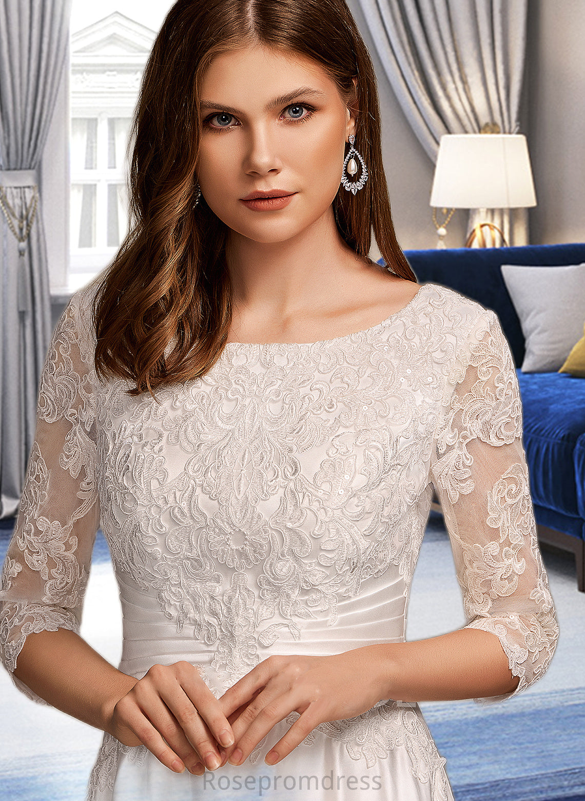 Jazlynn A-Line Scoop Neck Tea-Length Wedding Dress With Pockets SRSP0013723