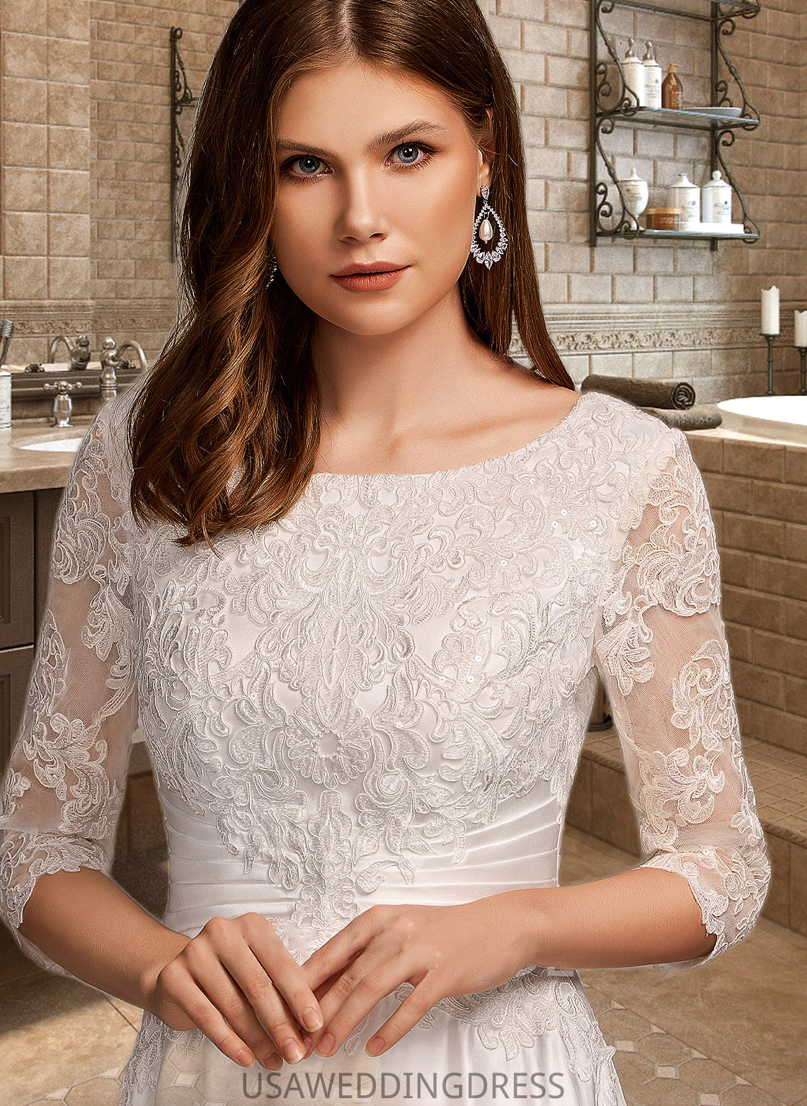 Ingrid A-Line Scoop Neck Tea-Length Wedding Dress With Pockets DSP0013723