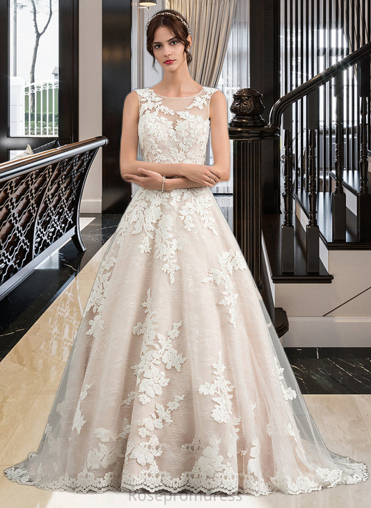 Kaley Ball-Gown/Princess Illusion Court Train Tulle Wedding Dress With Beading Sequins SRSP0013724