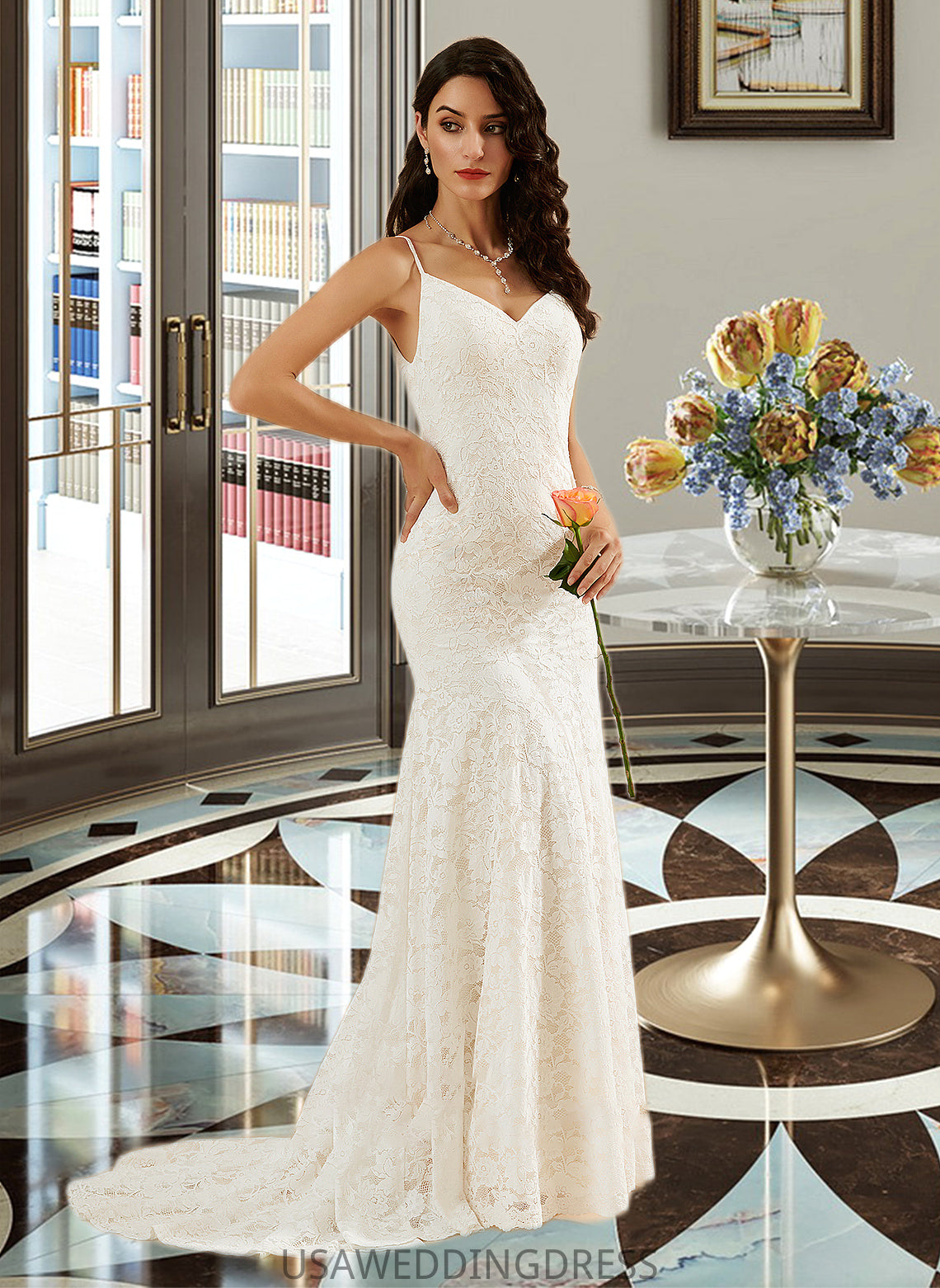 Avah Trumpet/Mermaid V-neck Court Train Wedding Dress DSP0013725