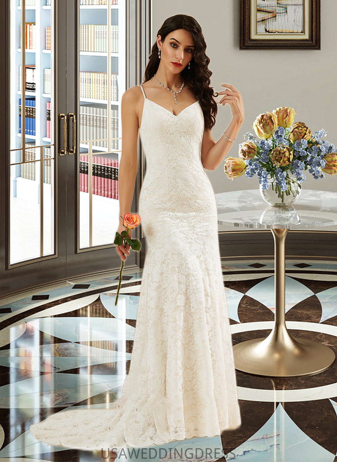 Avah Trumpet/Mermaid V-neck Court Train Wedding Dress DSP0013725