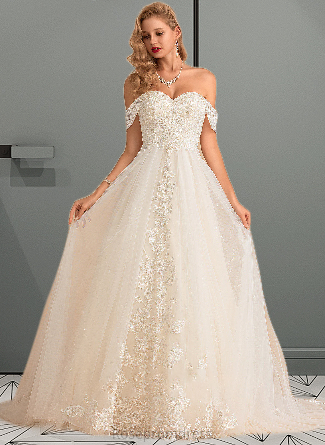 Helga Ball-Gown/Princess Chapel Train Tulle Lace Wedding Dress With Sequins SRSP0013726