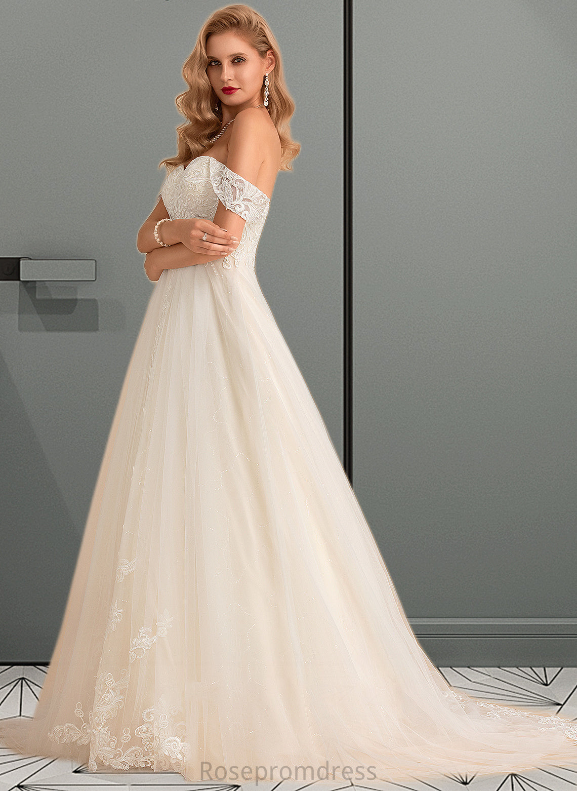 Helga Ball-Gown/Princess Chapel Train Tulle Lace Wedding Dress With Sequins SRSP0013726