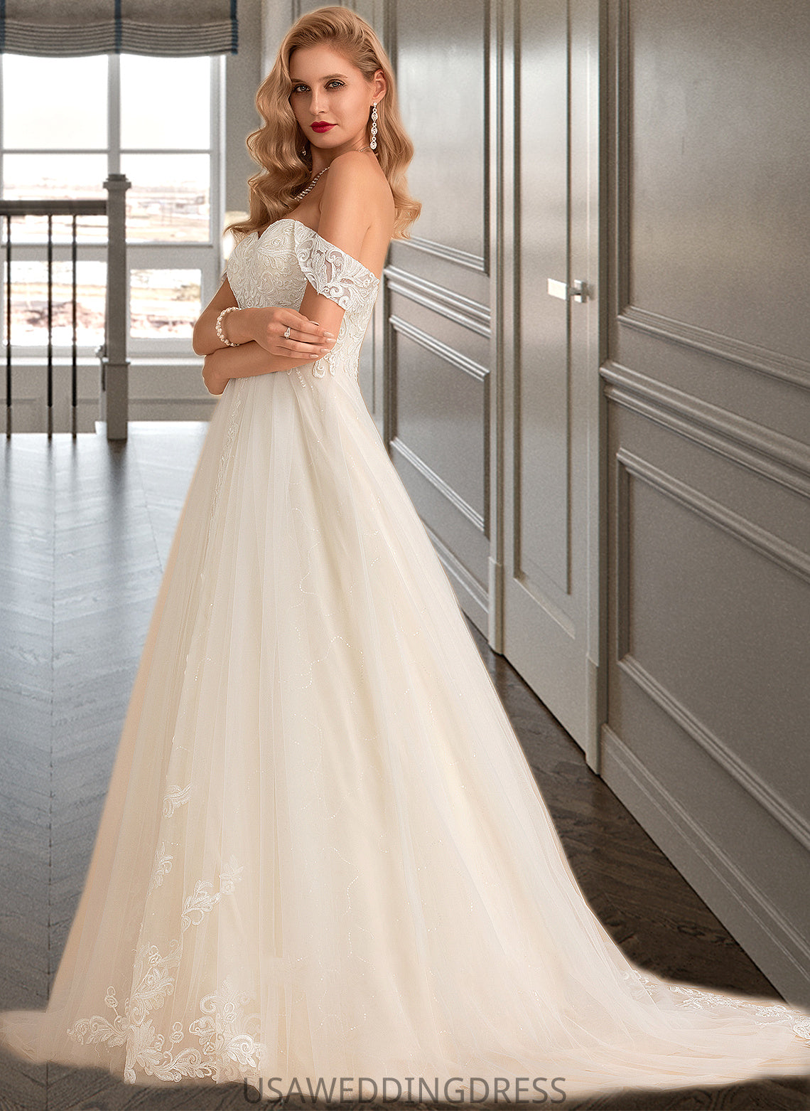 Nevaeh Ball-Gown/Princess Chapel Train Tulle Lace Wedding Dress With Sequins DSP0013726