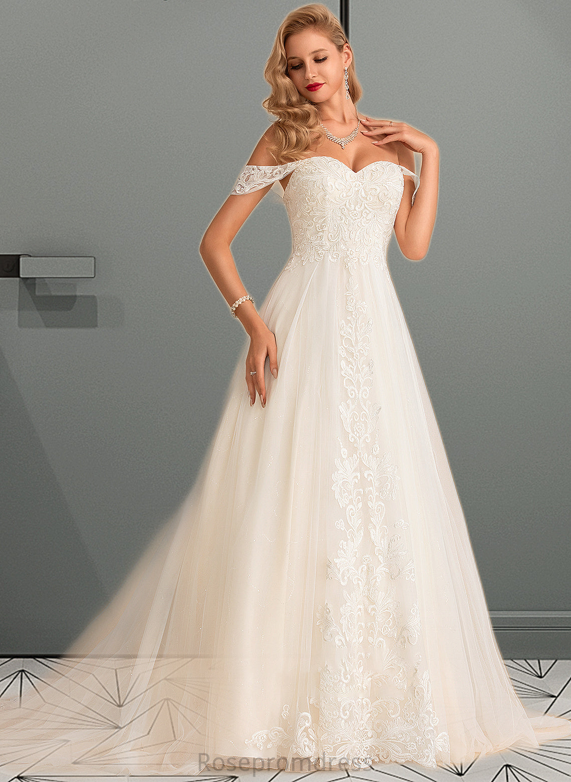 Helga Ball-Gown/Princess Chapel Train Tulle Lace Wedding Dress With Sequins SRSP0013726