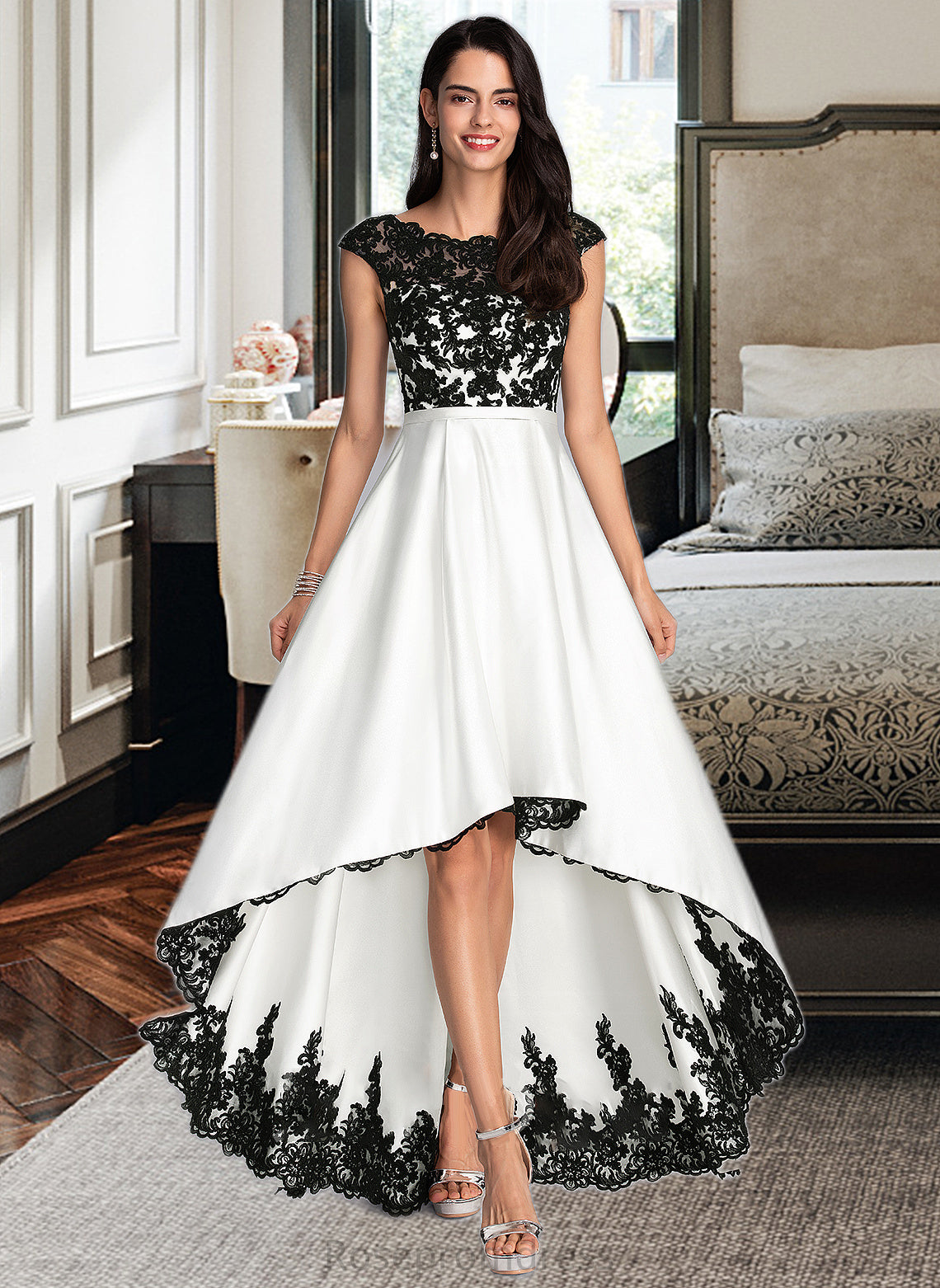 Shyanne Ball-Gown/Princess Scoop Neck Asymmetrical Satin Wedding Dress SRSP0013728