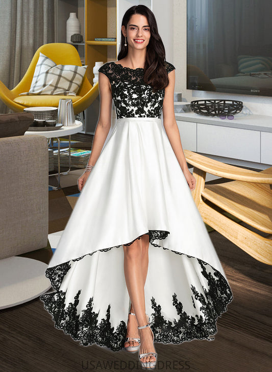 Diamond Ball-Gown/Princess Scoop Neck Asymmetrical Satin Wedding Dress DSP0013728