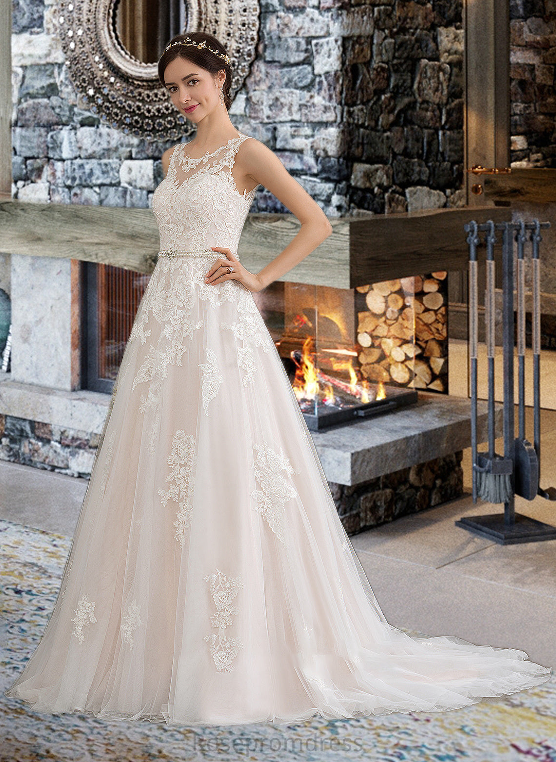 Anastasia Ball-Gown/Princess Scoop Neck Court Train Tulle Wedding Dress With Beading Sequins SRSP0013730