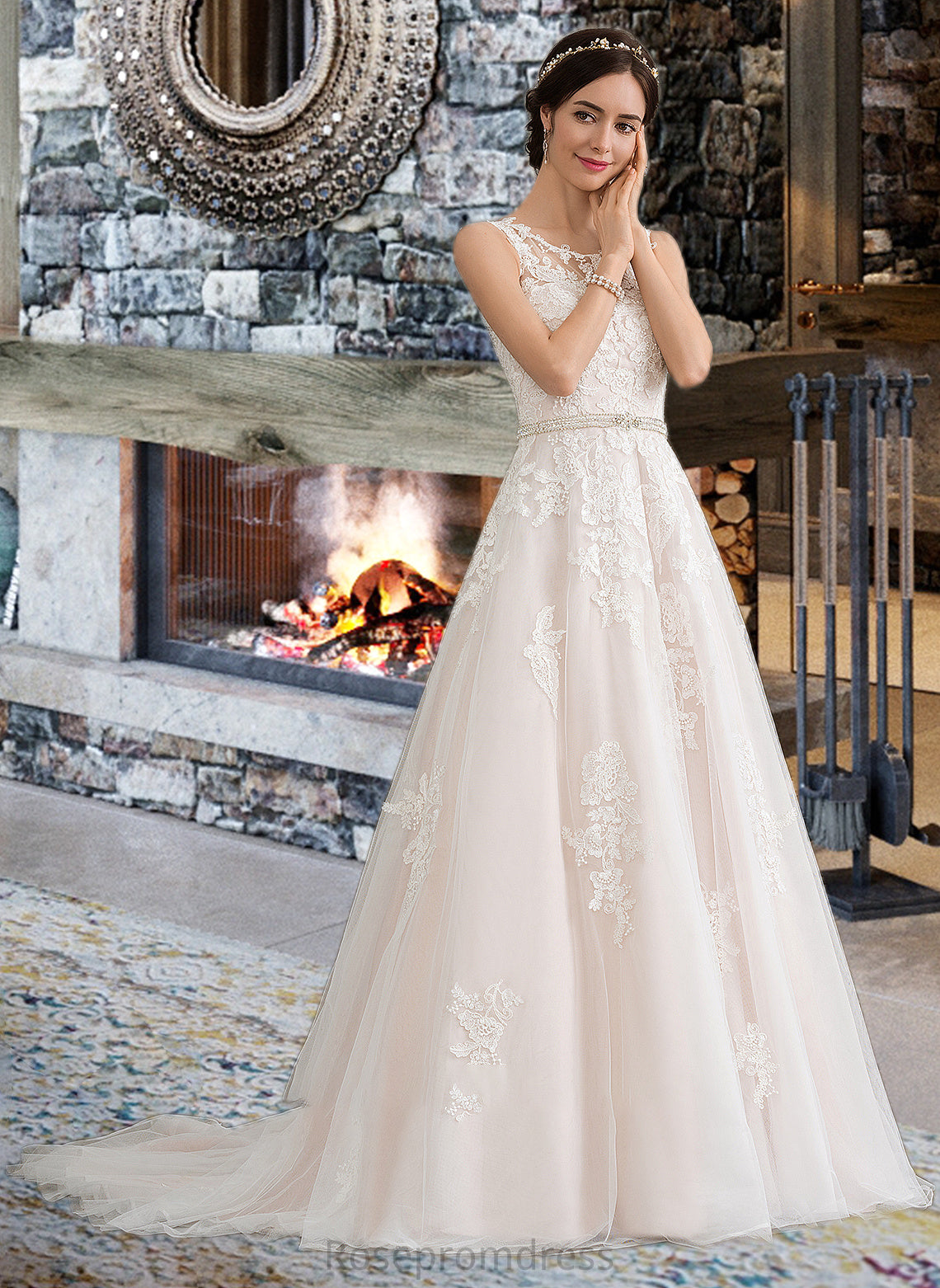 Anastasia Ball-Gown/Princess Scoop Neck Court Train Tulle Wedding Dress With Beading Sequins SRSP0013730