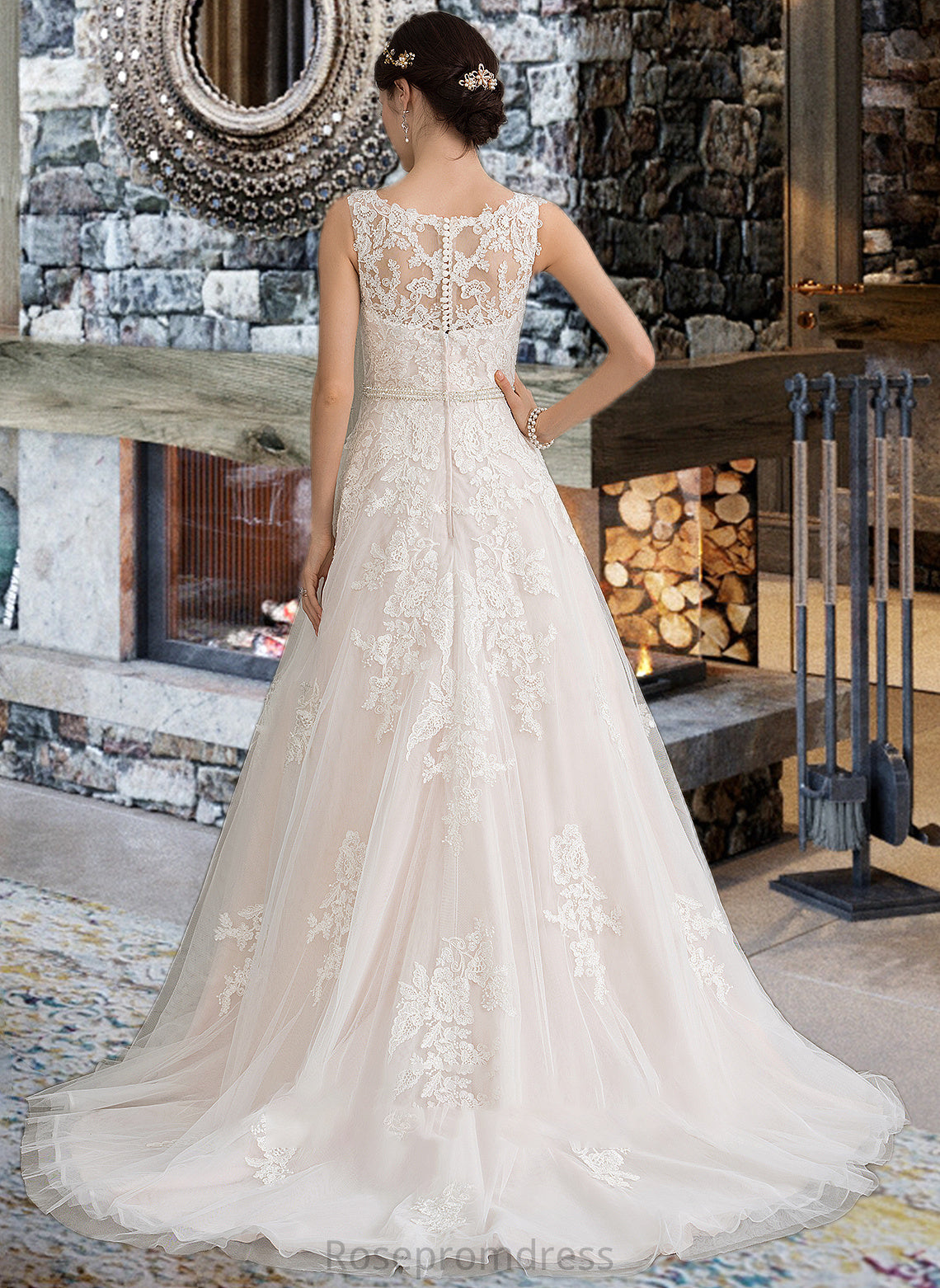 Anastasia Ball-Gown/Princess Scoop Neck Court Train Tulle Wedding Dress With Beading Sequins SRSP0013730