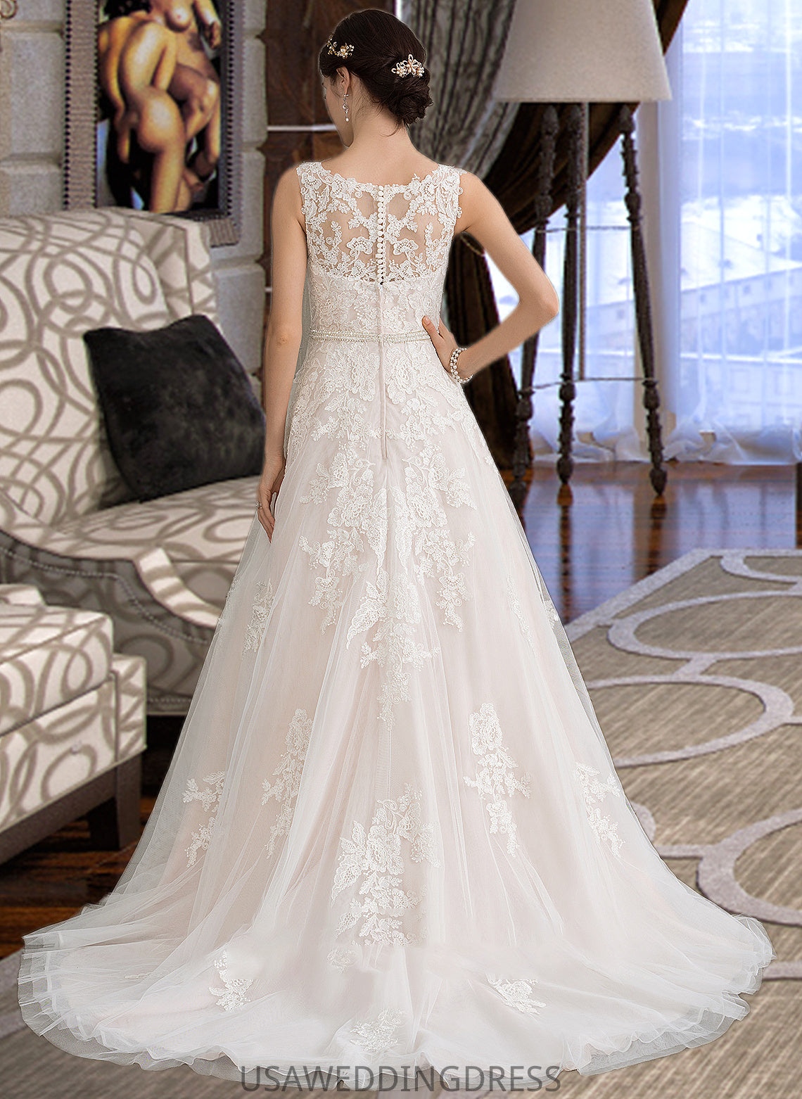 Courtney Ball-Gown/Princess Scoop Neck Court Train Tulle Wedding Dress With Beading Sequins DSP0013730