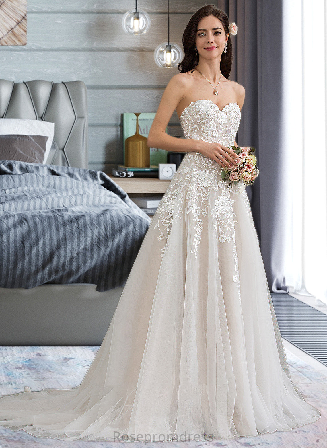 Shaniya Ball-Gown/Princess Sweetheart Court Train Tulle Wedding Dress SRSP0013732