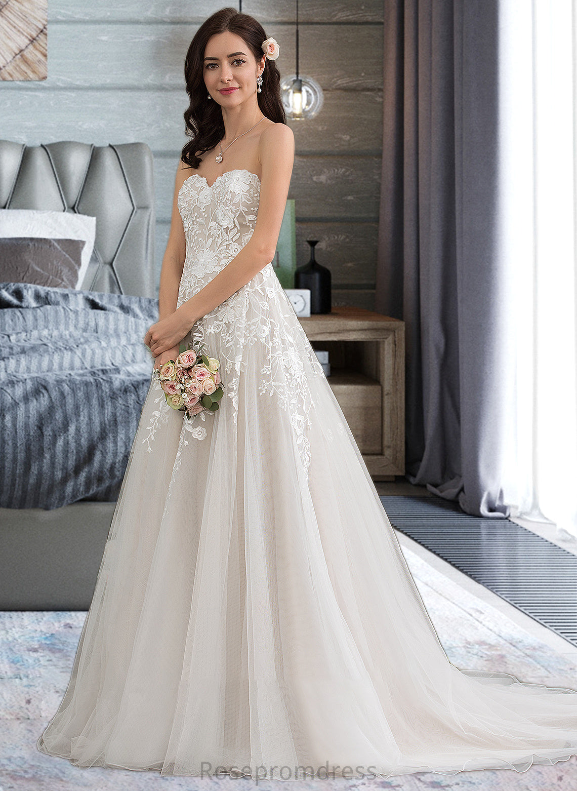 Shaniya Ball-Gown/Princess Sweetheart Court Train Tulle Wedding Dress SRSP0013732