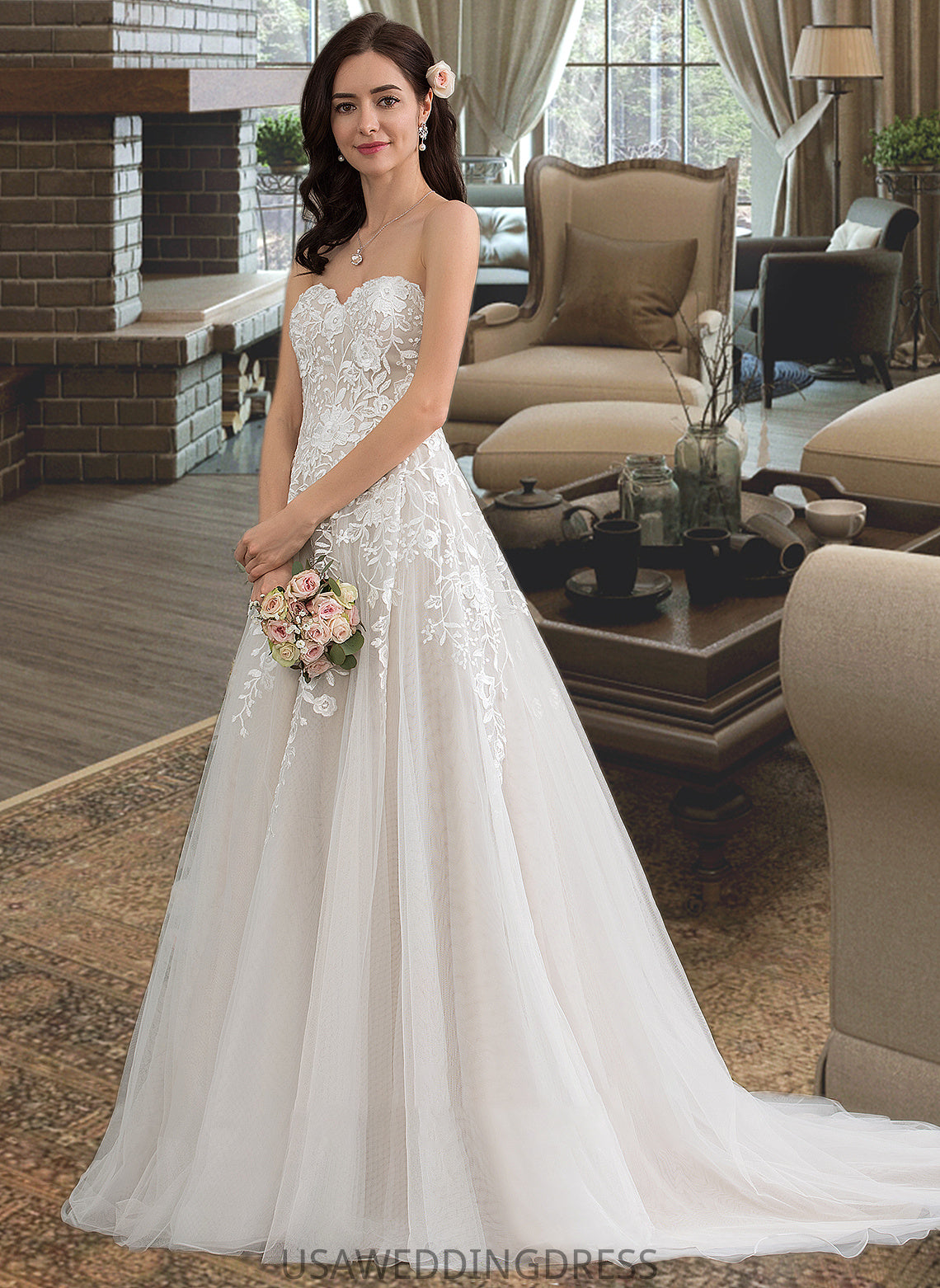 Celeste Ball-Gown/Princess Sweetheart Court Train Tulle Wedding Dress DSP0013732