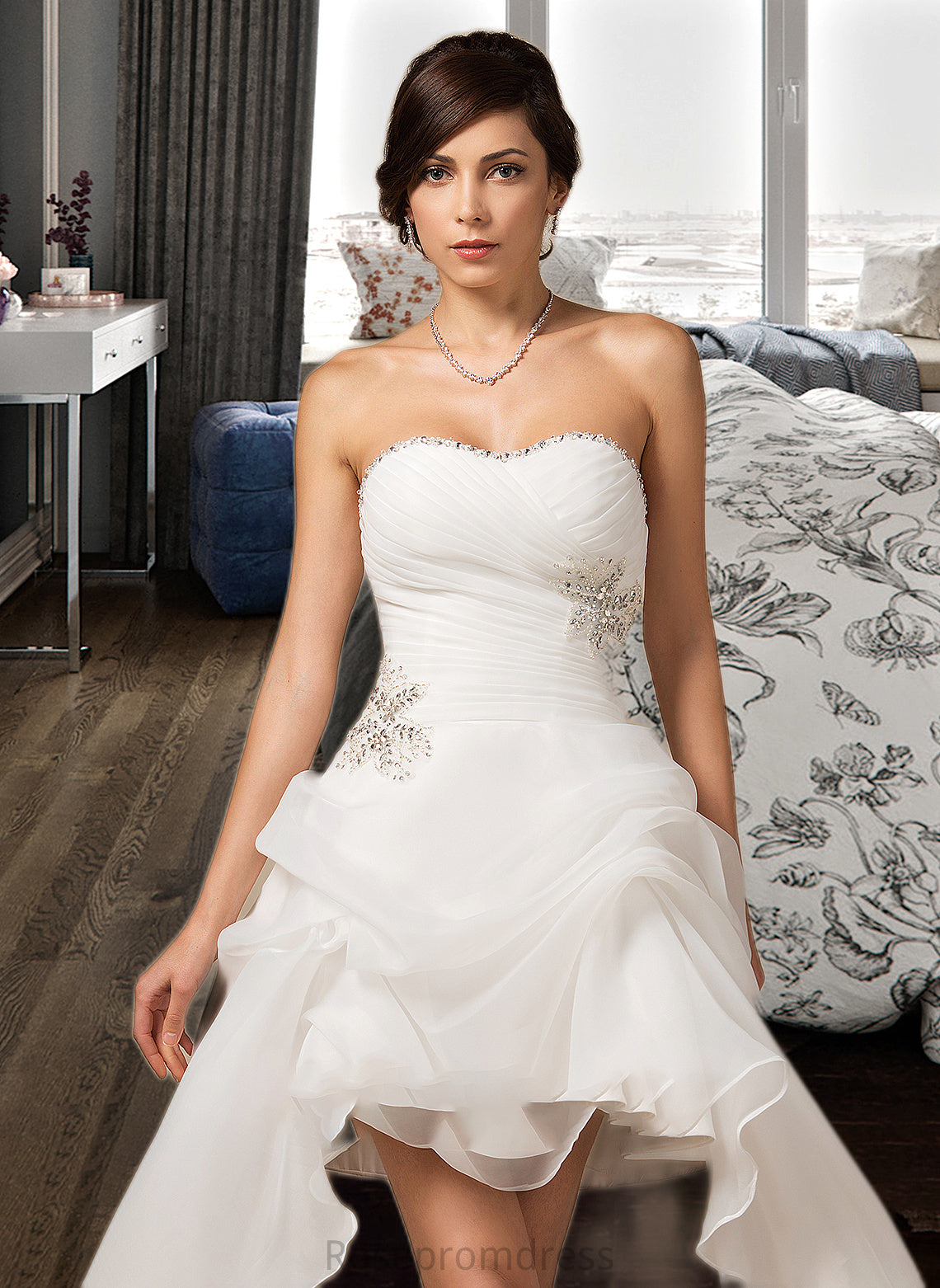 Delaney A-Line Sweetheart Asymmetrical Organza Wedding Dress With Ruffle Beading Sequins SRSP0013733