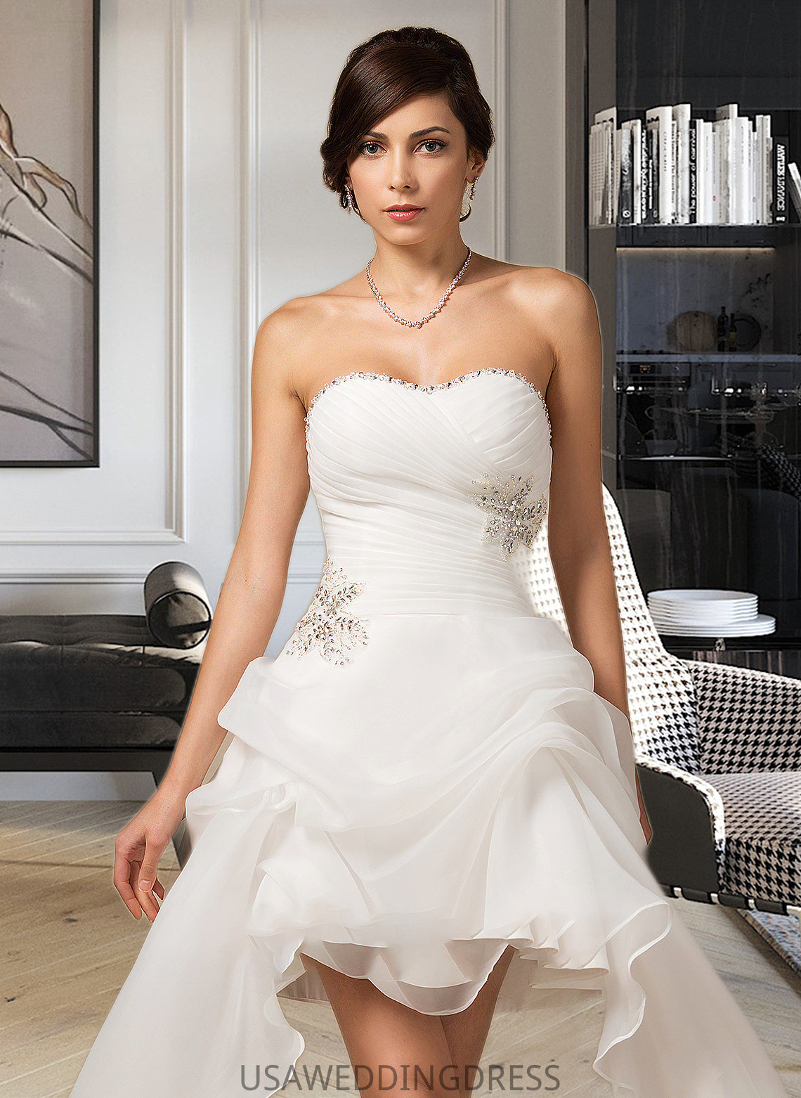 Madisyn A-Line Sweetheart Asymmetrical Organza Wedding Dress With Ruffle Beading Sequins DSP0013733