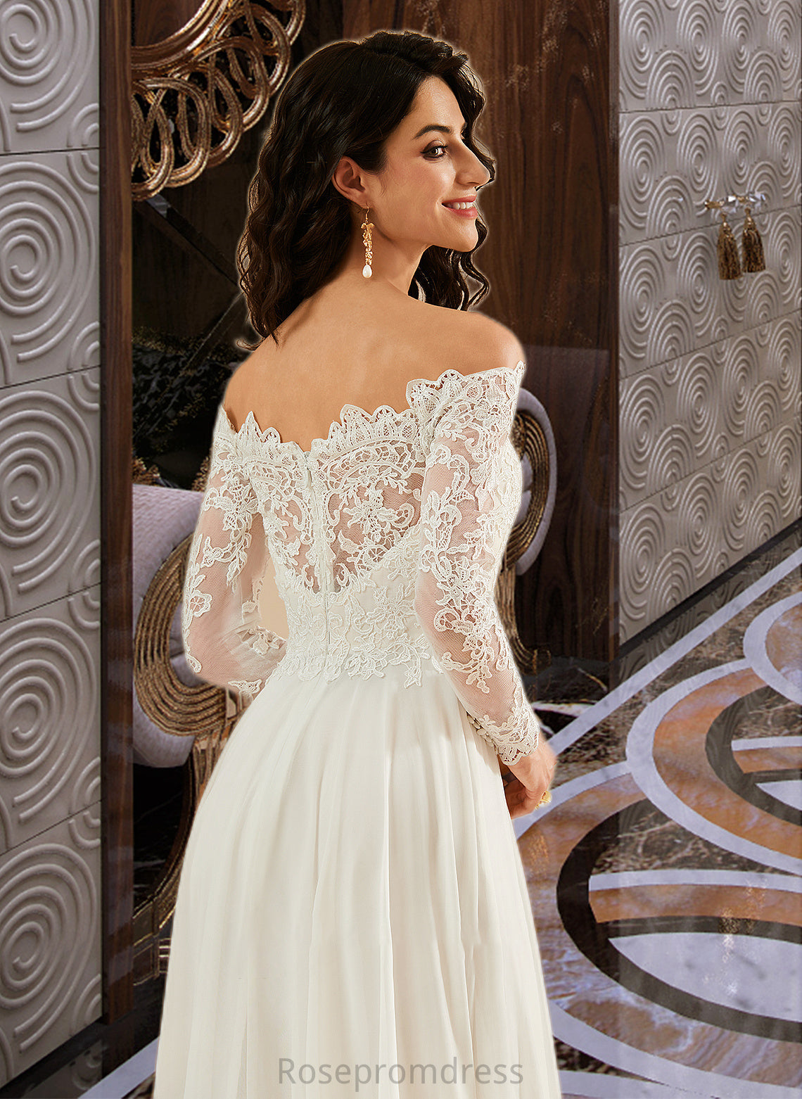 Maggie A-Line Off-the-Shoulder Sweep Train Wedding Dress With Lace SRSP0013734