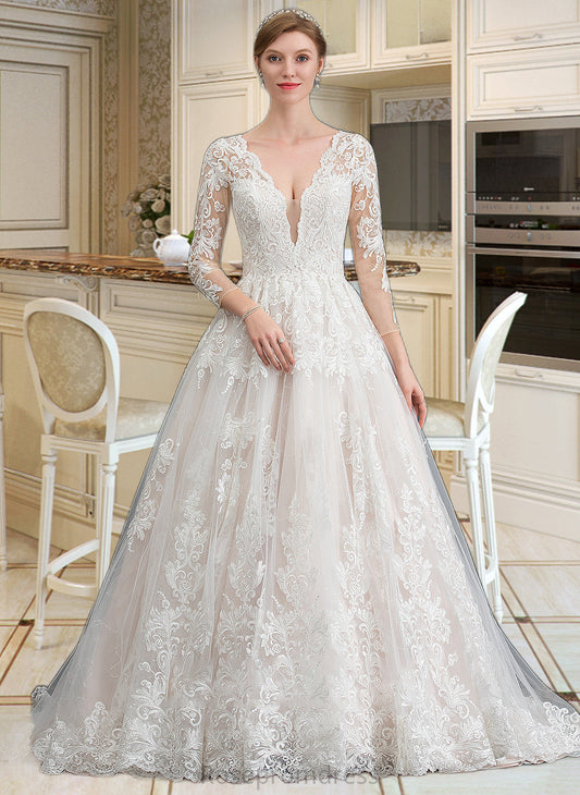 Nola Ball-Gown/Princess V-neck Chapel Train Tulle Wedding Dress SRSP0013735