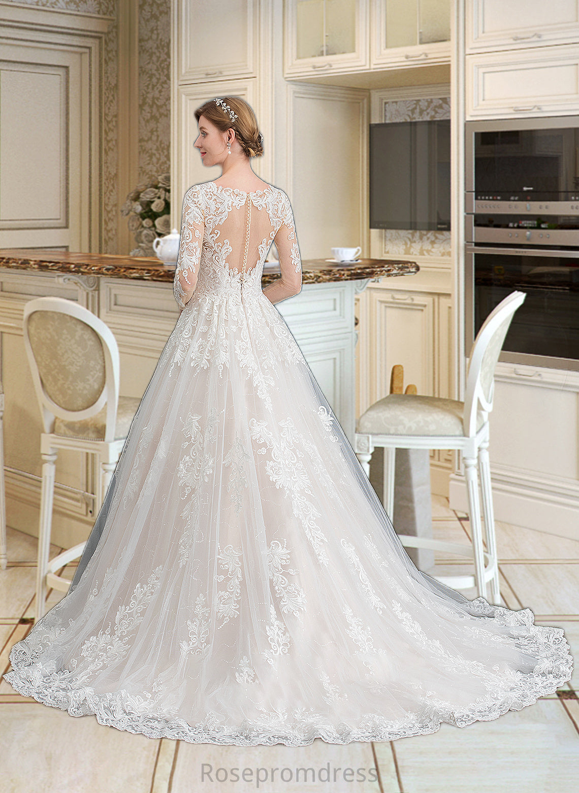 Nola Ball-Gown/Princess V-neck Chapel Train Tulle Wedding Dress SRSP0013735