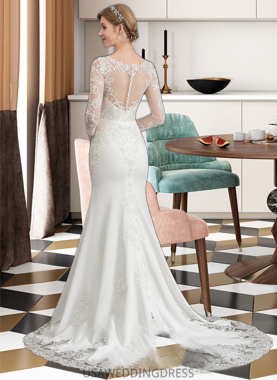 Isabelle Trumpet/Mermaid Illusion Chapel Train Stretch Crepe Wedding Dress With Lace DSP0013740