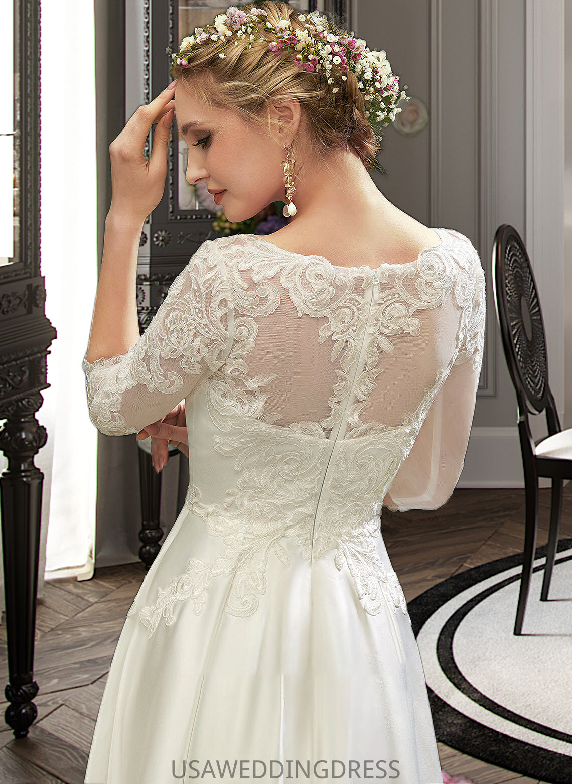 Esther A-Line Illusion Tea-Length Wedding Dress With Lace DSP0013741