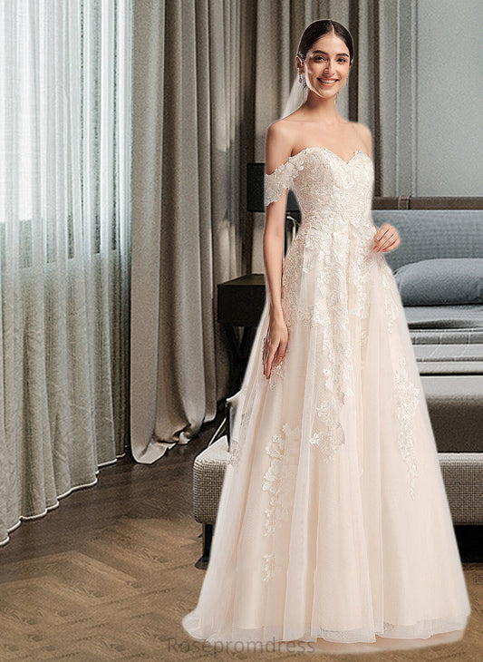 Lorena Ball-Gown/Princess Off-the-Shoulder Chapel Train Wedding Dress SRSP0013742